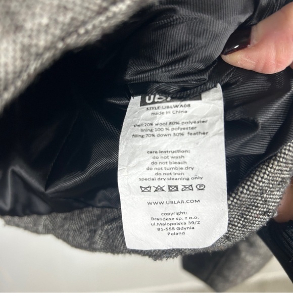 Ublar Wool Down Blend Gray Quilted Puffer Coat Large - Picture 9 of 9